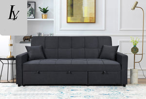 English Elm 83" Oversized Upholstered Sofa Bed with 3-Level Adjustable Backrest, Convertible 3-Seater Futon for Living Room Comfort and Sleep Dark Gray W1417131917