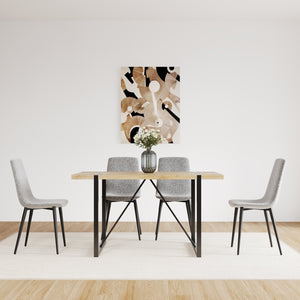 English Elm 55" Modern Mdf Wood Dining Table Set With 4 Linen Chairs, Mid-Century Style, Sturdy Metal Legs W2189S00005