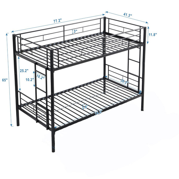English Elm Metal Twin Over Bunk Bed with Stairs Steel Frame Kids Shared Bedroom Black W311120498