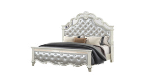 English Elm Tufted King Size Bed In Opulent Black Upholstery With Mirrored Accents For Glamorous Bedrooms B009S00915-GIGA