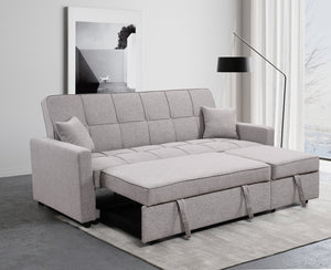 English Elm 83" Oversized Upholstered Sofa Bed with 3-Level Adjustable Backrest, Convertible 3-Seater Futon for Living Room Comfort and Sleep Light Gray W1417131916