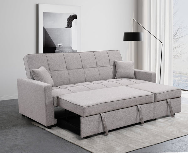 English Elm 83" Oversized Upholstered Sofa Bed with 3-Level Adjustable Backrest, Convertible 3-Seater Futon for Living Room Comfort and Sleep Light Gray W1417131916
