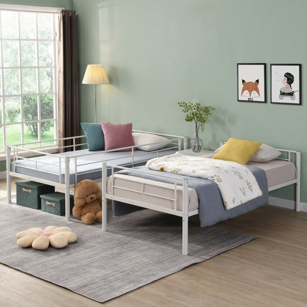 English Elm Metal Twin Over Bunk Bed with Stairs Steel Frame Kids Shared Bedroom White W311120499