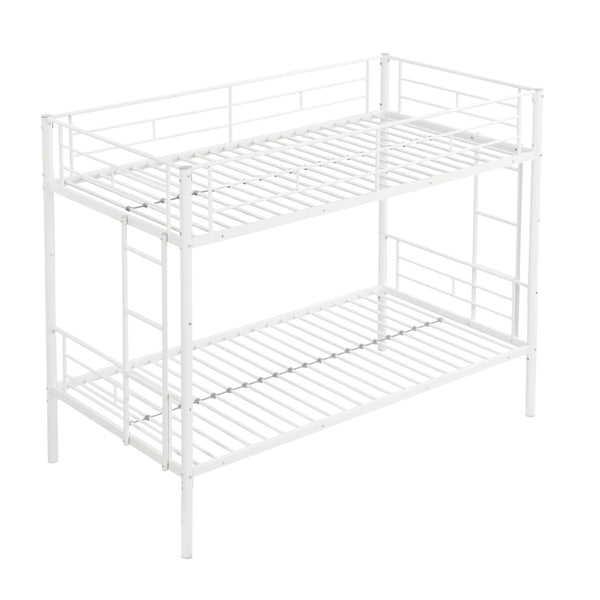 English Elm Metal Twin Over Bunk Bed with Stairs Steel Frame Kids Shared Bedroom White W311120499