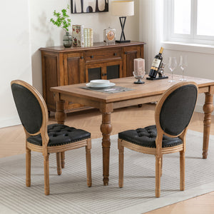 English Elm French Solid Wood Dining Chair with Nailhead Trim, High-Density Cushion & Hand-Pulled Backrest Black PU W1143137916