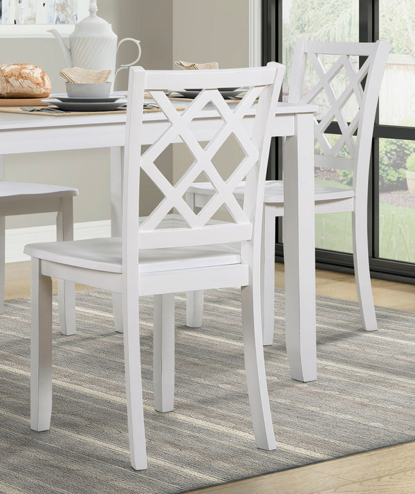 English Elm Classic Transitional 5pc Dining Set with Lattice-Back Side Chairs and Solid Wood Table, Durable Finish White 51.75 L x 40 W x 11.25 H B011P144224