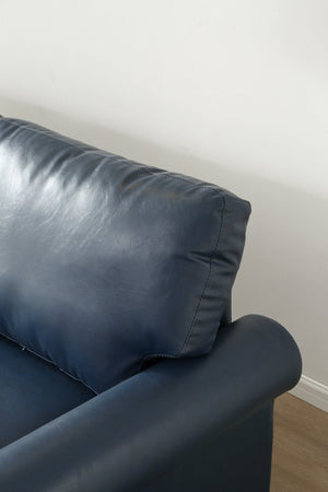 English Elm Living Room Navy Faux Leather Loveseat with Nail Head Trim and Hidden Storage W1097S00290