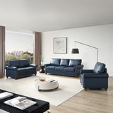 English Elm Living Room Sofa With Storage Sofa 1+2+3 Sectional Navy Blue Faux Leather