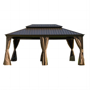 English Elm 12'X18' Hardtop Gazebo - Durable Aluminum Frame Canopy With Double Roof, Curtains & Netting For All-Season Outdoor Retreat W1859S00100