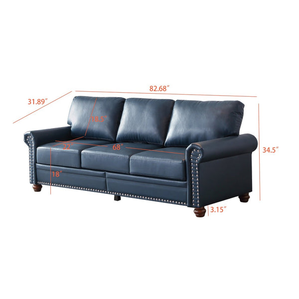 English Elm Classic Navy Faux Leather 3-seat Sofa with Nailhead Trim and Under-seat Storage W1097S00272