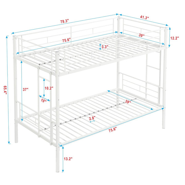 English Elm Metal Twin Over Bunk Bed with Stairs Steel Frame Kids Shared Bedroom White W311120499