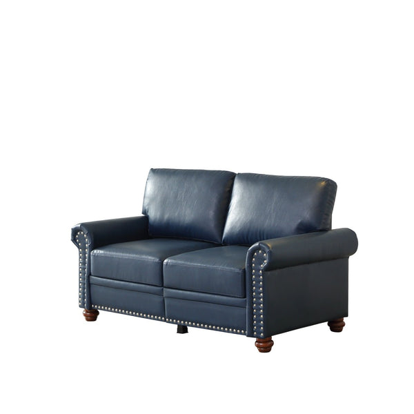 English Elm Living Room Navy Faux Leather Loveseat with Nail Head Trim and Hidden Storage W1097S00290