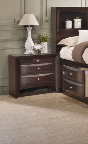 English Elm 1Pc Contemporary 2 Drawer Nightstand Brown Wood Finish with Beveled Drawers & Silver Knobs, 25.6" x 17" x 25.4" B011P144219