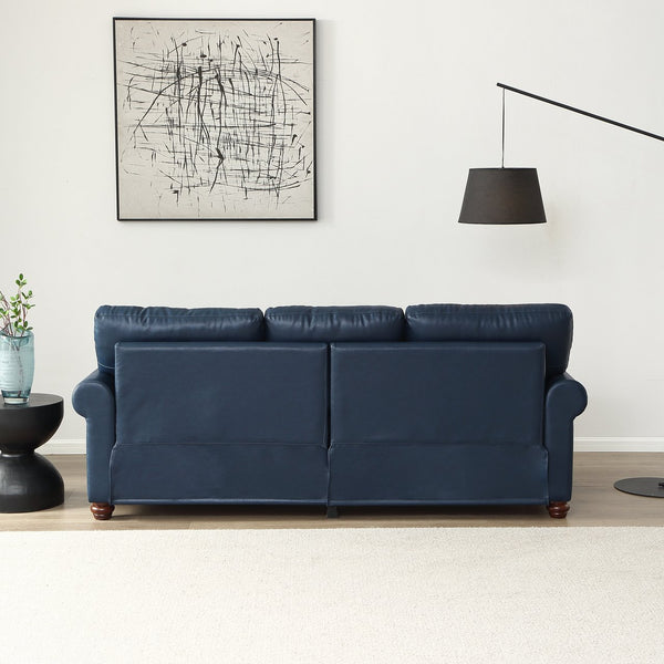 English Elm Classic Chesterfield sofa elegant faux leather 3-seater 88.5"L durable solid wood frame high weight capacity Navy Blue W1097S00163
