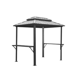 English Elm Grill Outdoor 8'×6' Aluminum BBQ Gazebo with Double Roof, Shelves & Serving Tables for Patio Deck Grey W1859S00038