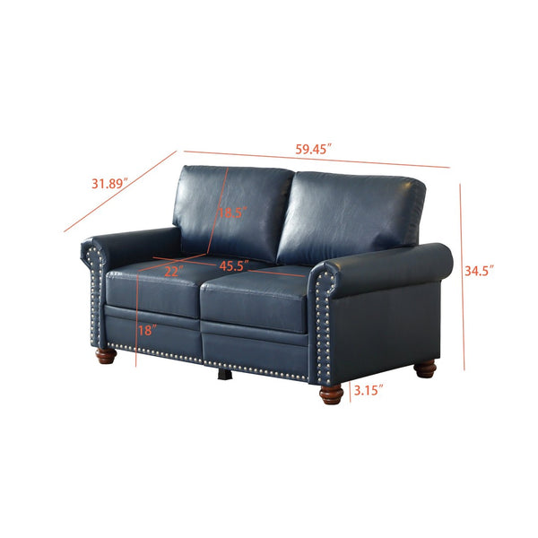 English Elm Living Room Navy Faux Leather Loveseat with Nail Head Trim and Hidden Storage W1097S00290