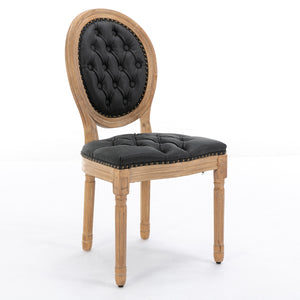 English Elm French Solid Wood Dining Chair with Hand-Pulled Backrest, High-Density Foam Cushion, Nailhead Trim, Sturdy Legs Black PU W1143137916