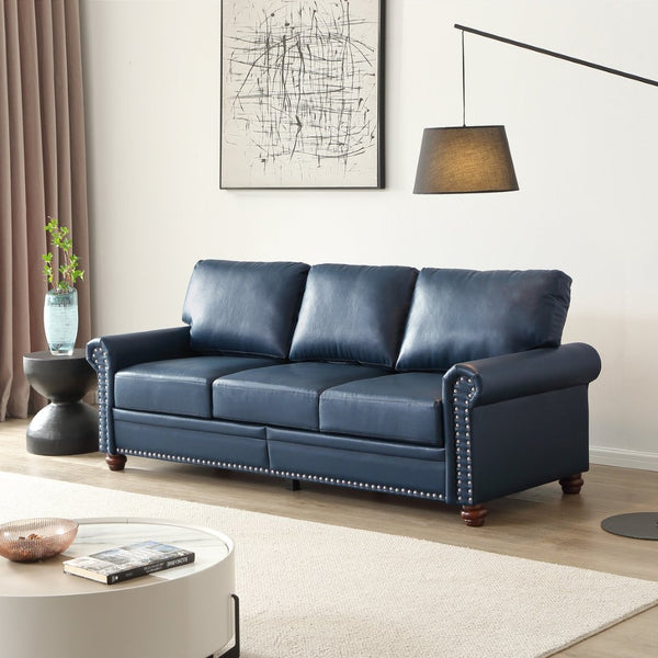 English Elm Classic Navy Faux Leather 3-seat Sofa with Nailhead Trim and Under-seat Storage W1097S00272