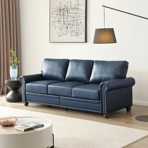 English Elm Classic Navy Faux Leather Three Seat Sofa with Nailhead Trim and Hidden Storage W1097S00291