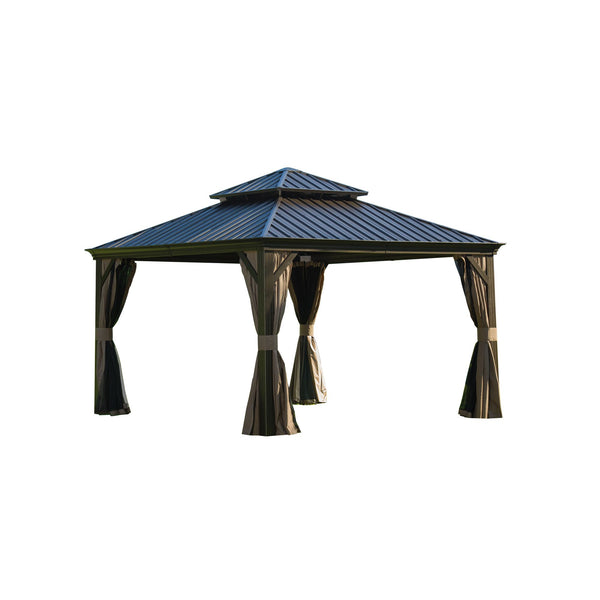 English Elm 12'X12' Hardtop Gazebo - Durable Aluminum Frame With Double Roof, Curtains & Netting For Outdoor Comfort W1859S00008