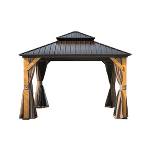 English Elm 12'X12' Hardtop Gazebo - Premium Cedar Frame Canopy With Ventilated Steel Roof & Integrated Curtains W1859S00017