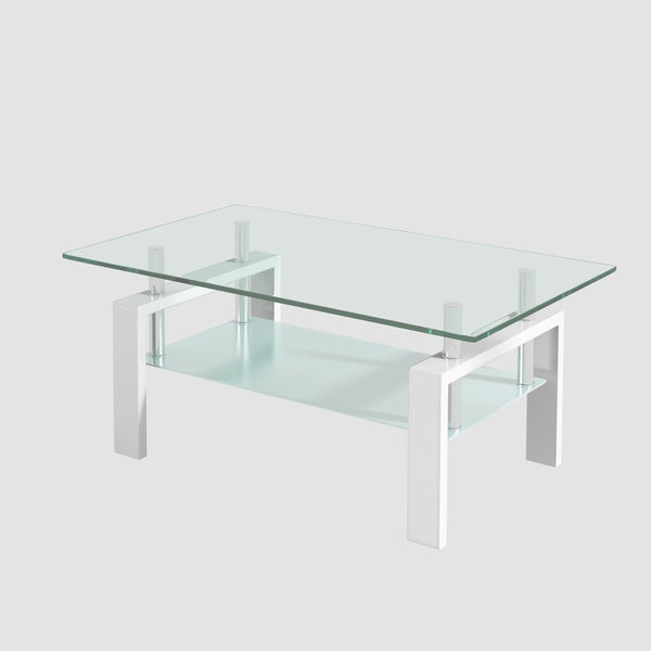 English Elm Tempered Glass Two Tier Coffee Table with Metal Legs for Modern Living Rooms W1718120236