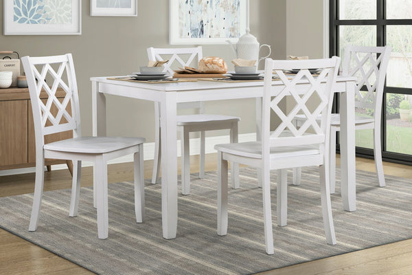 English Elm Classic Transitional 5pc Dining Set with Lattice-Back Side Chairs and Solid Wood Table, Durable Finish White 51.75 L x 40 W x 11.25 H B011P144224