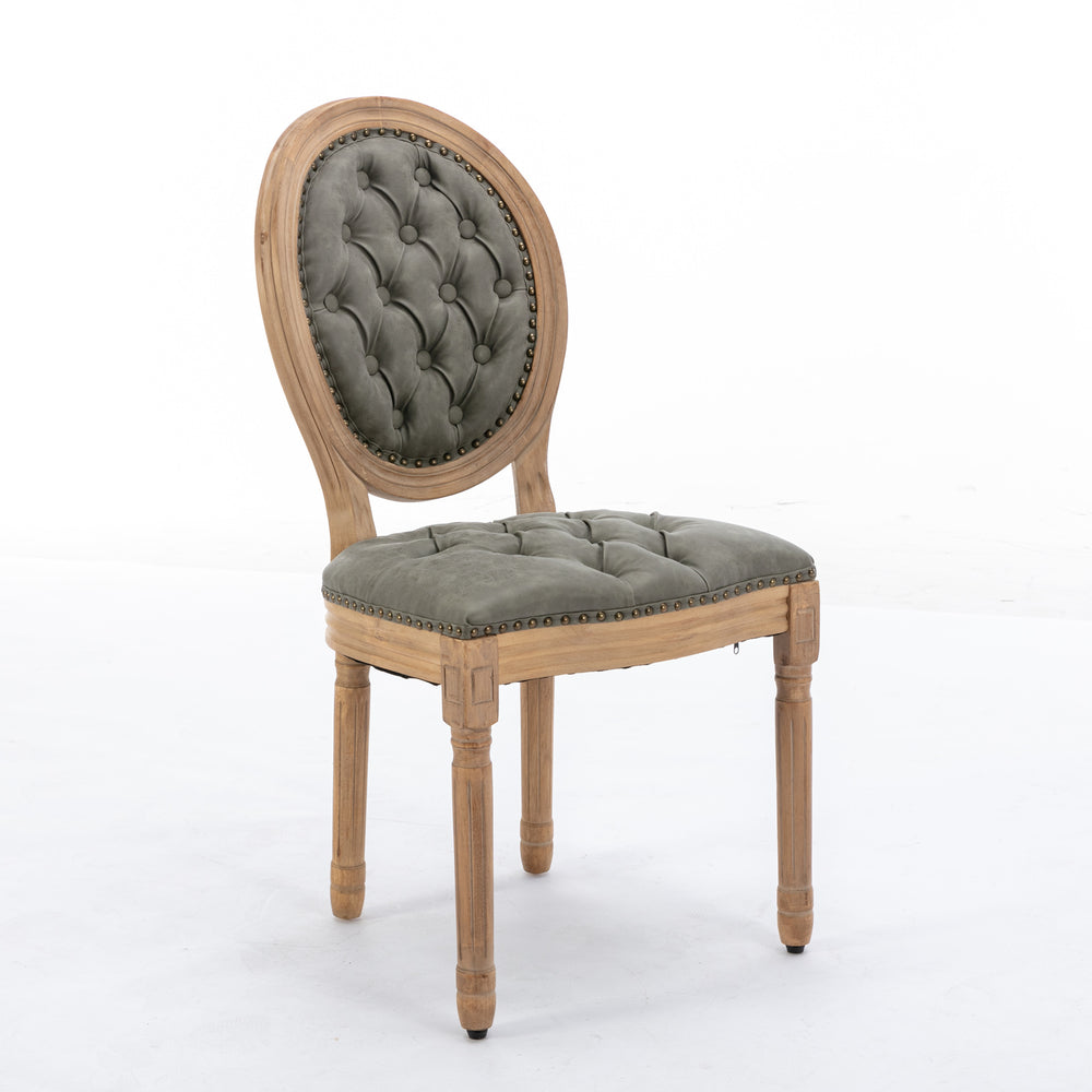 English Elm French Solid Wood Dining Chair with Hand-Pulled Backrest, High-Density Foam Cushion, Nailhead Trim, Sturdy Legs Olive Green W1143137915