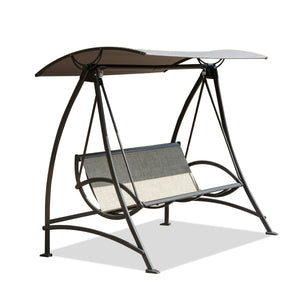 English Elm 3-Seat Patio Swing Chair with Adjustable UV Canopy, Textilene Comfort, Steel Frame & 970lb Capacity W1859110127