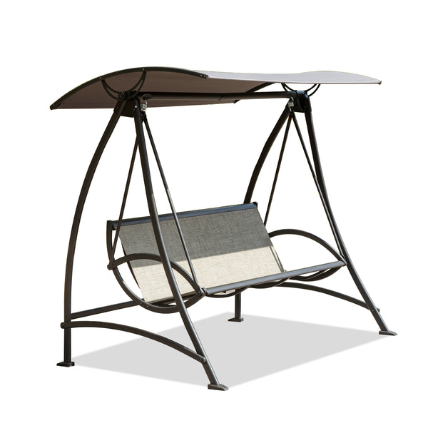 English Elm 3-Seat Patio Swing Chair with Adjustable UV Canopy, Textilene Comfort, Steel Frame & 970lb Capacity W1859110127