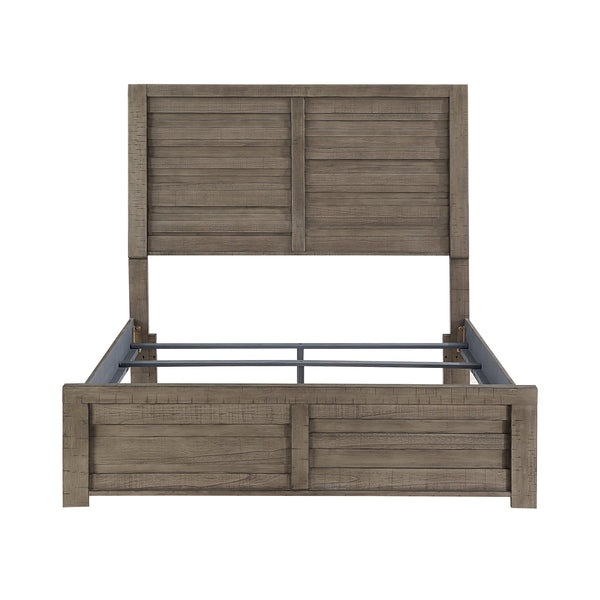 English Elm Rustic Longview Full Bed with Planked Panel Headboard and Low Profile Footboard, Birch Veneer Finish Gray 61.25 L x 40.5 W x 5.5 H B011S01257