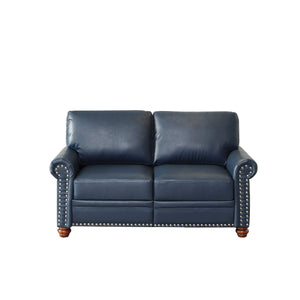 English Elm Living Room Sofa Loveseat With Round Arms, Silver Nailhead Trim, Navy Faux Leather & Storage Compartment W1097S00162