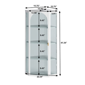 English Elm Glass Ribbed Glass Door Corner Cabinet Wall Mounted 4-Tier Storage White Modern Dust-Resistant 22"L x 41"H W757130160