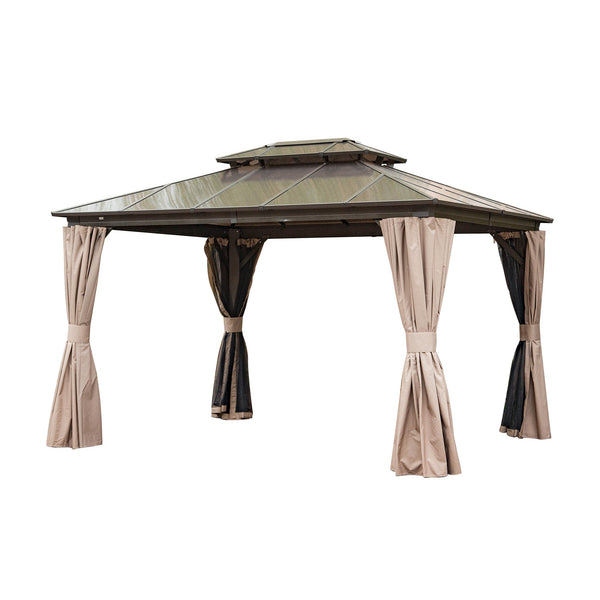 English Elm 10'X12' Hardtop Gazebo - Durable Aluminum Pavilion With Ventilated Double Roof, Curtains & Netting W1859S00021
