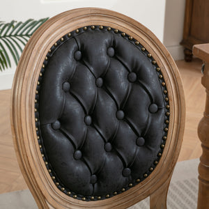 English Elm French Solid Wood Dining Chair with Hand-Pulled Backrest, High-Density Foam Cushion, Nailhead Trim, Sturdy Legs Black PU W1143137916