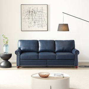 English Elm Classic Chesterfield sofa elegant faux leather 3-seater 88.5"L durable solid wood frame high weight capacity Navy Blue W1097S00163