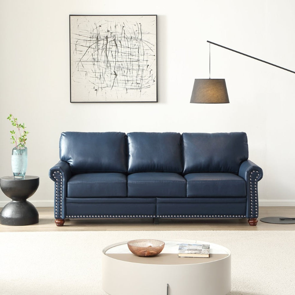 English Elm Classic Navy Faux Leather 3-seat Sofa with Nailhead Trim and Under-seat Storage W1097S00272