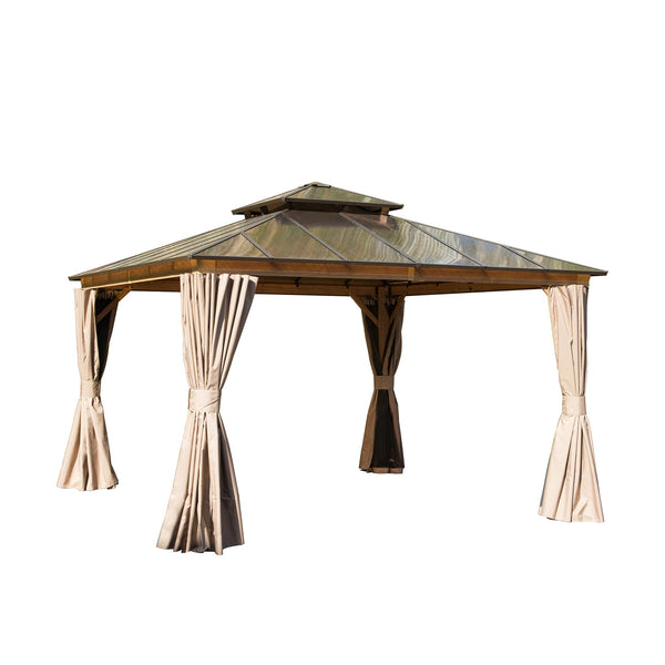 English Elm 12'X12' Hardtop Gazebo - Elegant Aluminum Pavilion With Double Roof, Curtains & Insect Netting For Outdoor Relaxation W1859S00024