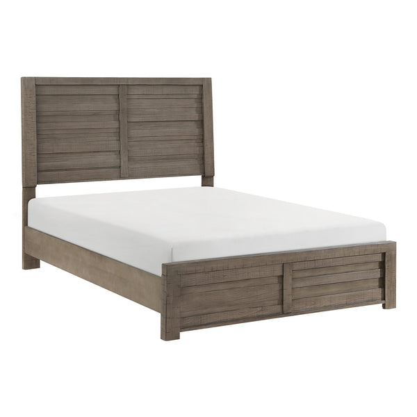 English Elm Rustic Longview Full Bed with Planked Panel Headboard and Low Profile Footboard, Birch Veneer Finish Gray 61.25 L x 40.5 W x 5.5 H B011S01257