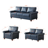 English Elm Living Room Sofa With Storage Sofa 1+2+3 Sectional Navy Blue Faux Leather