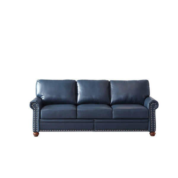 English Elm Classic Navy Faux Leather 3-seat Sofa with Nailhead Trim and Under-seat Storage W1097S00272