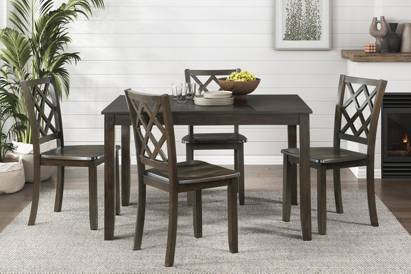 English Elm Classic Transitional 5pc Dining Set with Lattice-Back Side Chairs and Solid Wood Table, Durable Finish Charcoal 51.75 L x 40 W x 11.25 H B011P144223