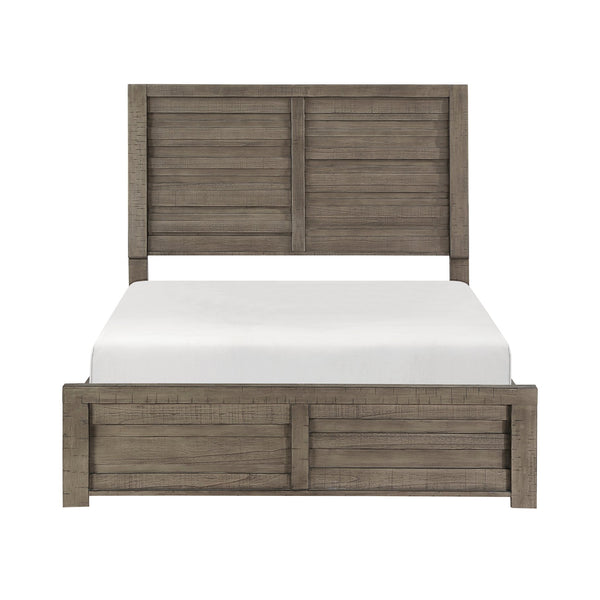 English Elm Rustic Longview Full Bed with Planked Panel Headboard and Low Profile Footboard, Birch Veneer Finish Gray 61.25 L x 40.5 W x 5.5 H B011S01257