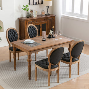 English Elm French Solid Wood Dining Chair with Nailhead Trim, High-Density Cushion & Hand-Pulled Backrest Black PU W1143137916