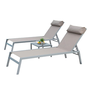English Elm Patio Chaise Lounge Set Of 3 - Adjustable Aluminum Chairs & Side Table For Ultimate Outdoor Comfort W1859109866-GIGA
