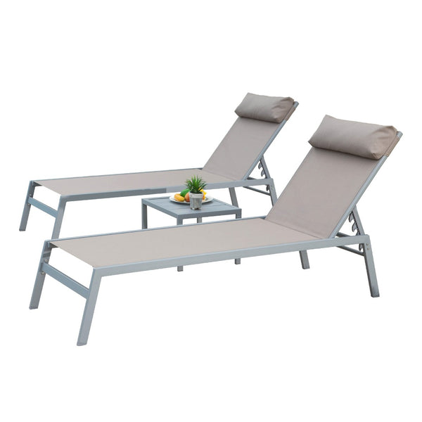 English Elm Patio Chaise Lounge Set Of 3 - Adjustable Aluminum Chairs & Side Table For Ultimate Outdoor Comfort W1859109866-GIGA