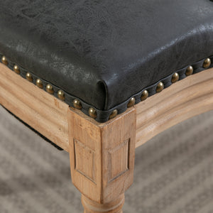 English Elm French Solid Wood Dining Chair with Nailhead Trim, High-Density Cushion & Hand-Pulled Backrest Black PU W1143137916