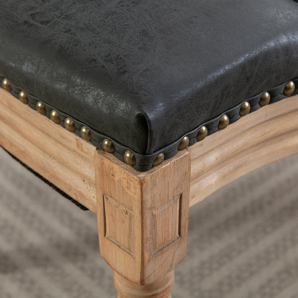 English Elm French Solid Wood Dining Chair with Hand-Pulled Backrest, High-Density Foam Cushion, Nailhead Trim, Sturdy Legs Black PU W1143137916