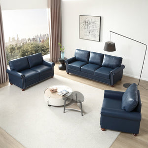English Elm Living Room Faux Leather Sectional Set with Hidden Storage and Nailhead Trim Seating Navy Blue W1097S00278