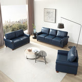 Navy Blue Faux Leather Sectional Sofa Set - Sturdy Structure, Comfortable Support & Storage